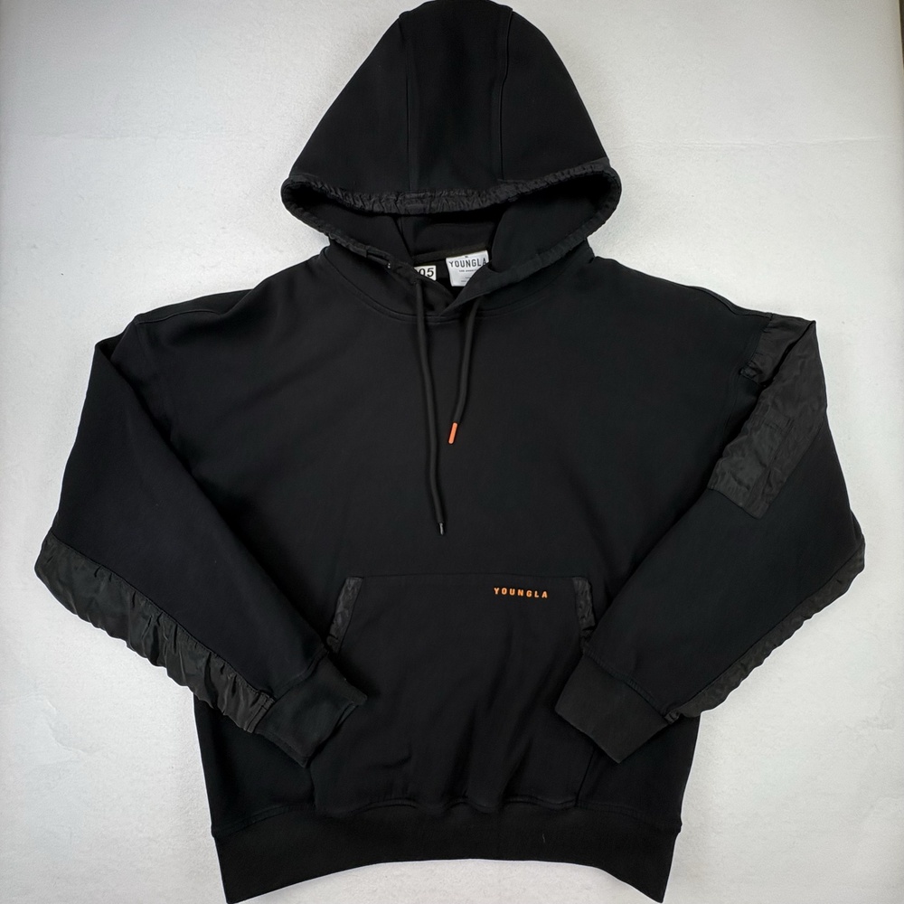 YoungLA Always Improving Hoodie Mens Large Black Orange Graphic Gym Streetwear